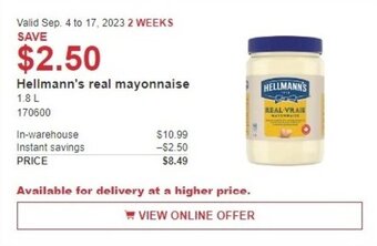 Costco Hellmann's real mayonnaise offer