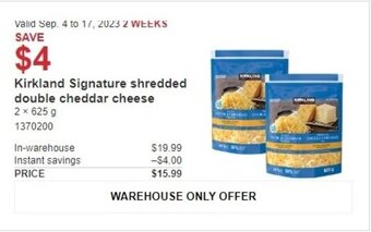 Costco Kirkland Signature shredded double cheddar cheese offer