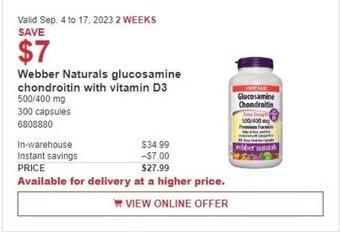 Costco Webber Naturals glucosamine chondroitin with vitamin D3 offer