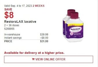 Costco RestoraLAX laxative offer