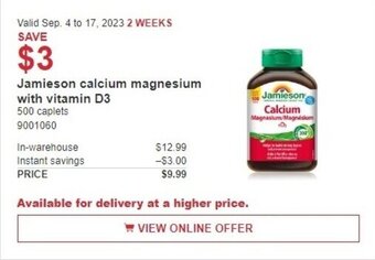 Costco Jamieson calcium magnesium with vitamin D3 offer