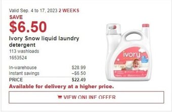 Costco Ivory Snow liquid laundry detergent offer