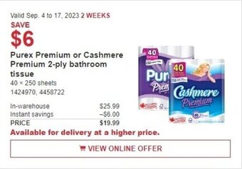 Costco Purex Premium or Cashmere Premium 2-ply bathroom tissue offer