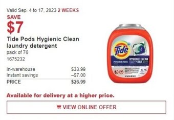 Costco Tide Pods Hygienic Clean laundry detergent offer