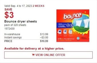 Costco Bounce dryer sheets offer