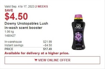 Costco Downy Unstopables Lush in-wash scent booster offer