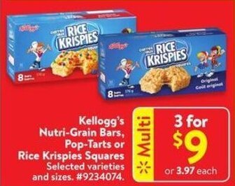 Walmart Kellogg's Nutri-Grain Bars, Pop-Tarts or Rice Krispies Squares offer