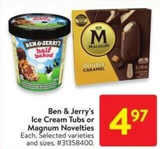 Walmart Ben & Jerry's Ice Cream Tubs or Magnum Novelties offer