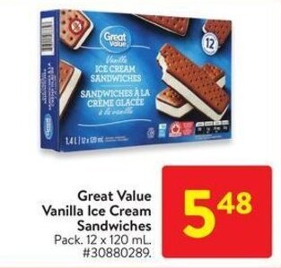Walmart Great Value Vanilla Ice Cream Sandwiches offer