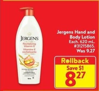 Walmart Jergens Hand and Body Lotion 620 mL offer