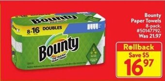 Walmart Bounty Paper Towels 8 pack offer