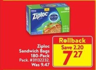 Walmart Ziploc Sandwich Bags 180 Pack offer