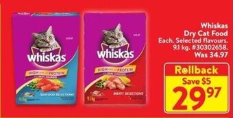 Walmart Whiskas Dry Cat Food 9.1 kg offer