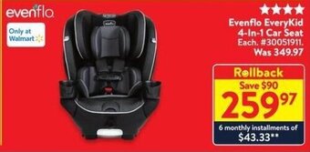 Walmart Evenflo EveryKid 4-In-1 Car Seat offer
