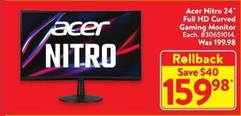 Walmart Acer Nitro 24" Full HD Curved Gaming Monitor offer