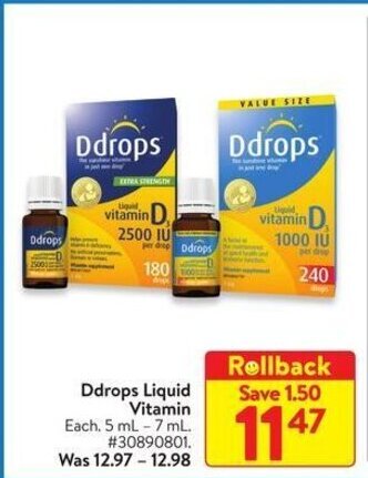 Walmart Ddrops Liquid Vitamin 5 mL - 7 mL offer