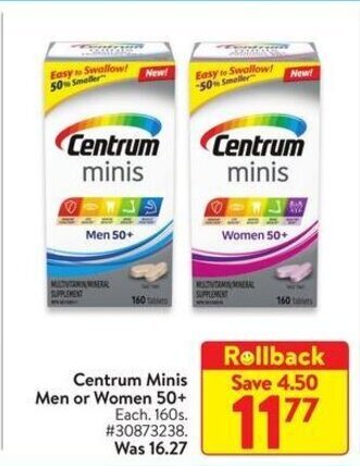 Walmart Centrum Minis Men or Women 50+ 160s offer