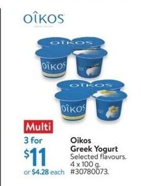 Walmart Oikos Greek Yogurt 4 x 100 g offer