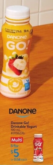 Walmart Danone Go! Drinkable Yogurt 190 mL offer