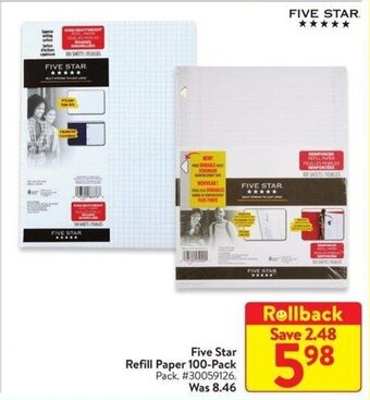 Walmart Five Star Refill Paper 100-Pack offer
