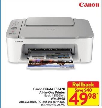 Walmart Canon PIXMA TS3420 All-in-One Printer offer