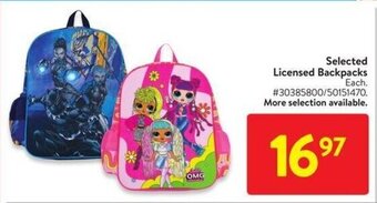 Walmart Selected Licensed Backpacks offer