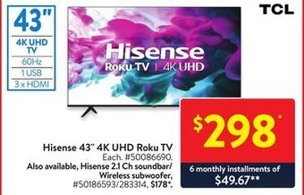 Walmart Hisense 43 4k uhd roku tv offer