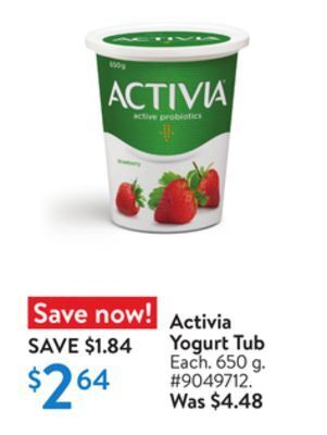 Walmart Activia yogurt tub offer