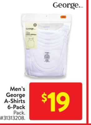 Walmart Men's george a-shirts 6-pack offer