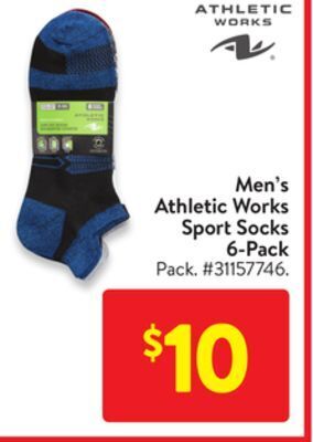 Walmart Men's athletic works sport socks 6-pack offer