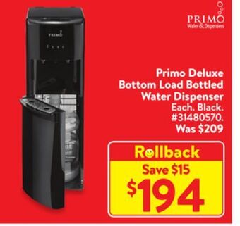 Walmart Primo deluxe bottom load bottled water dispenser offer