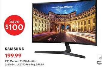 Staples Samsung 27 curved fhd va monitor with amd freesync technology offer