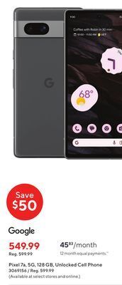 Staples Google pixel 7a, 5g, 128 gb, unlocked cell phone offer