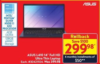 Walmart Asus l410 14 full hd ultra thin laptop offer