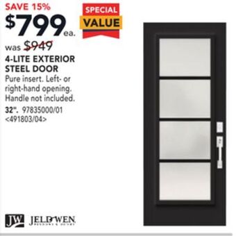 Lowe's Jeld-wen 4-lite exterior steel door 32 offer