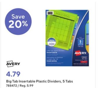 Staples Big tab insertable plastic dividers 5 tabs offer