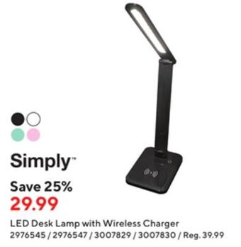 Staples Simply led desk lamp with wireless charger - black offer