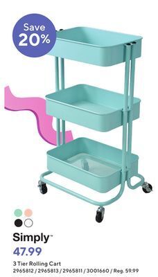 Staples Simply 3 tier rolling cart offer