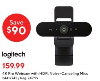Staples Logitech 4k pro webcam with hdr and noise-canceling mics offer