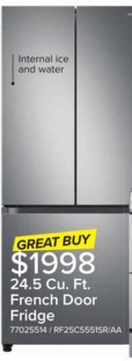 Leon's Samsung stainless steel 33 wide french door refrigerator with internal ice & water (24.5cu.ft) - rf25c5551sr/aa offer