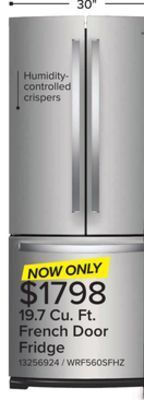 Leon's Whirlpool stainless steel french door refrigerator (20 cu. ft.)- wrf560sfhz offer
