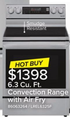 Leon's Lg smudge resistant stainless steel 6.3 cu ft. electric thinq instaview range with air fry and true convection- lrel6325f offer