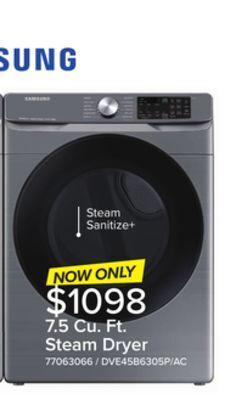 Leon's Samsung platinum steam front load dryer (7.5 cu.ft.) - dve45b6305p/ac offer