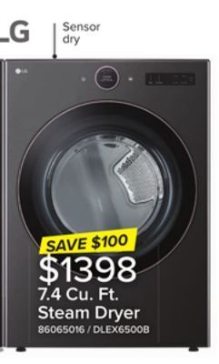 Leon's Lg black steel 7.4 cu. ft. ultra large capacity smart front load dryer with built-in intelligence & turbosteam - dlex6500b offer