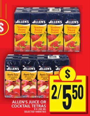 Food Basics Allen's juice or cocktail tetras offer