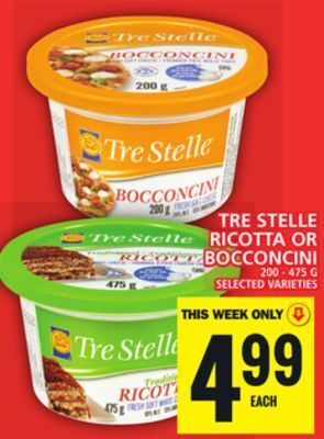 Food Basics Tre stelle ricotta or bocconcini offer