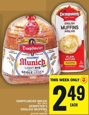 Food Basics Dimpflmeier bread or dempster's english muffins offer