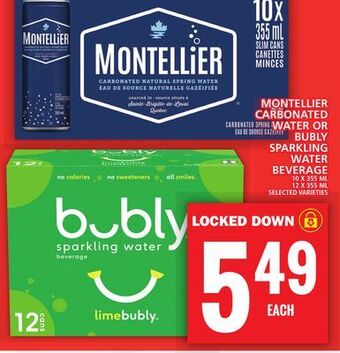 Food Basics Montellier carbonated water or bubly sparkling water beverage offer