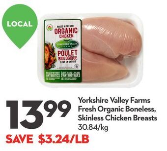 Longo's Yorkshire valley farms fresh organic boneless, skinless chicken breasts offer