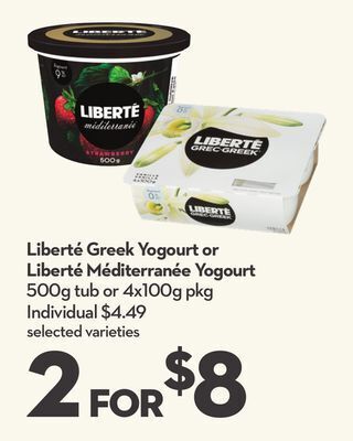 Longo's Liberté greek yogourt or liberté méditerranée yogourt offer